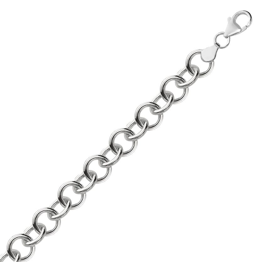 Sterling Silver Rolo Style Polished Charm Bracelet with Rhodium Plating(8.15 mm) - Image 1