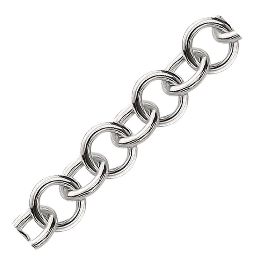 Sterling Silver Rolo Style Polished Charm Bracelet with Rhodium Plating(8.15 mm) - Image 2