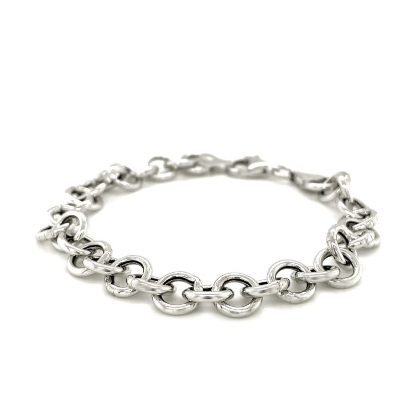 Sterling Silver Rolo Style Polished Charm Bracelet with Rhodium Plating(8.15 mm) - Image 3