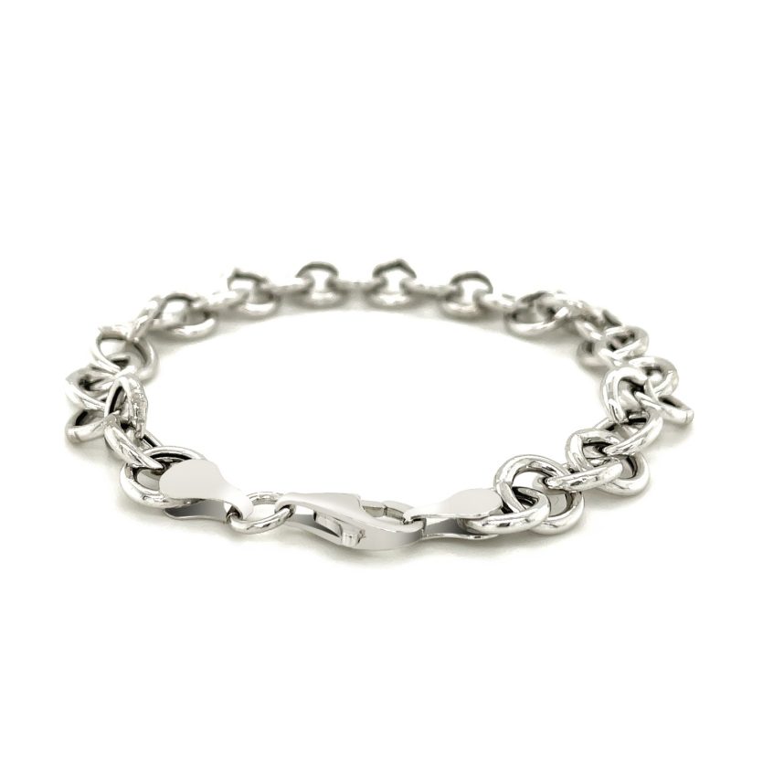 Sterling Silver Rolo Style Polished Charm Bracelet with Rhodium Plating(8.15 mm) - Image 4