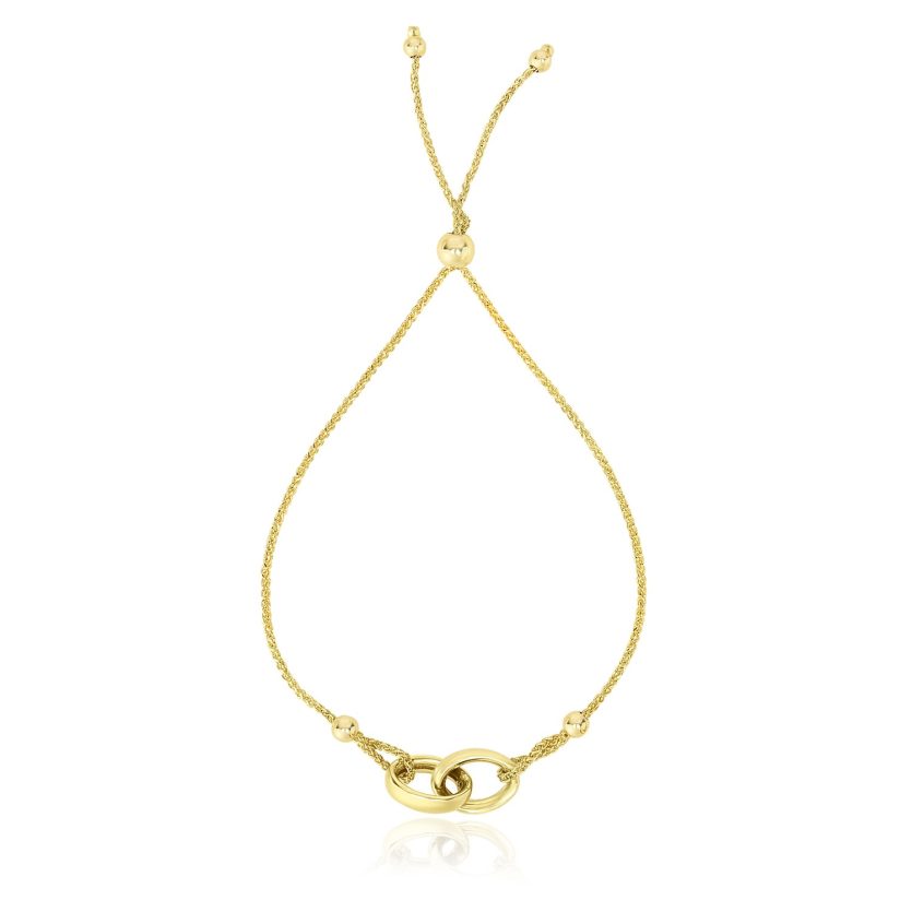 14k Yellow Gold Entwined Rings Adjustable Lariat Style Bracelet - Image 1