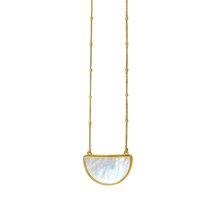 MOP Geometric Gem Half Moon Necklace in 14K Yellow Gold - Image 1