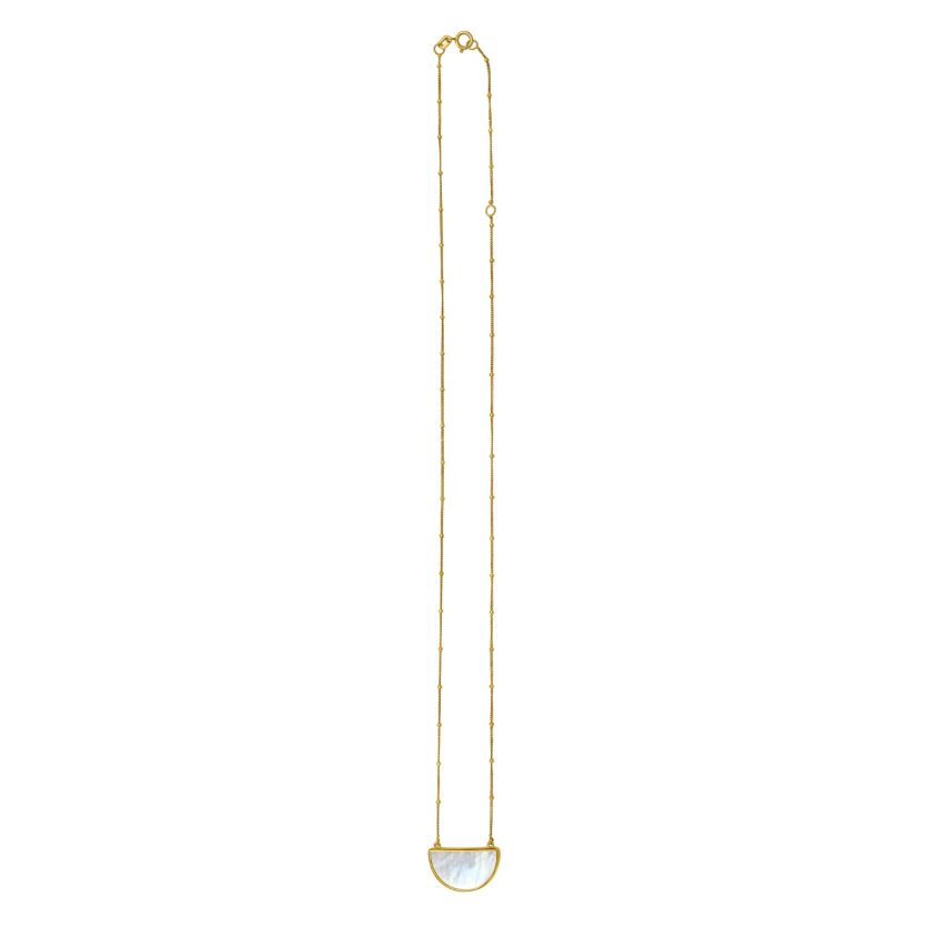 MOP Geometric Gem Half Moon Necklace in 14K Yellow Gold - Image 2
