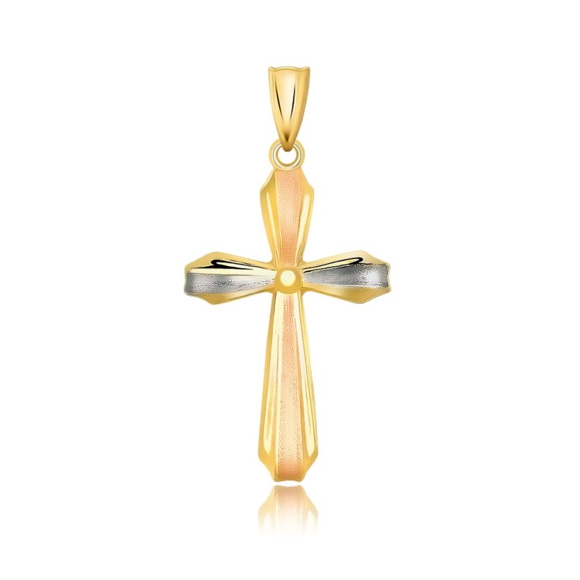 14k Tri Color Gold Cross Motif Pendant with Textured Finish - Image 1