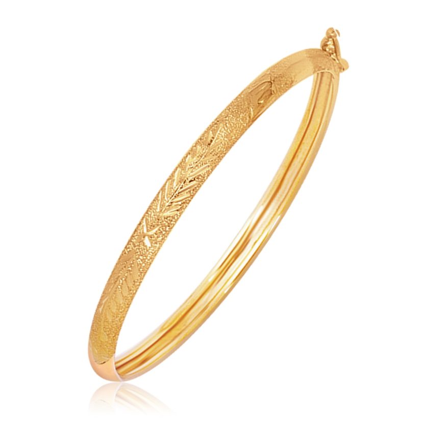 14k Yellow Gold Diamond Cut Motif Dome Style Childrens Bangle (5.50 mm) - Image 1