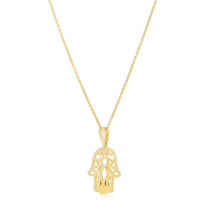 14k Yellow Gold High Polish Hamsa Amulet Necklace - Image 1