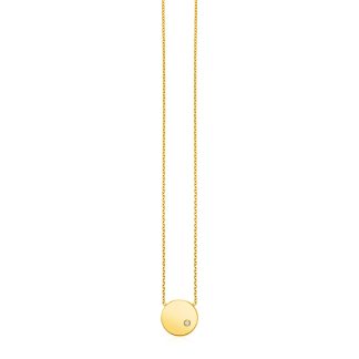 14k Yellow Gold Necklace with Polished Round Pendant with Diamond