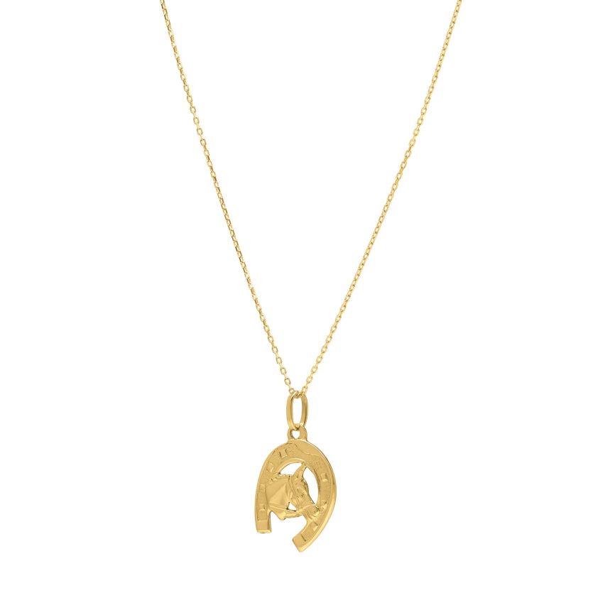 Horse and Horseshoe Necklace in 14K Yellow Gold - Image 1