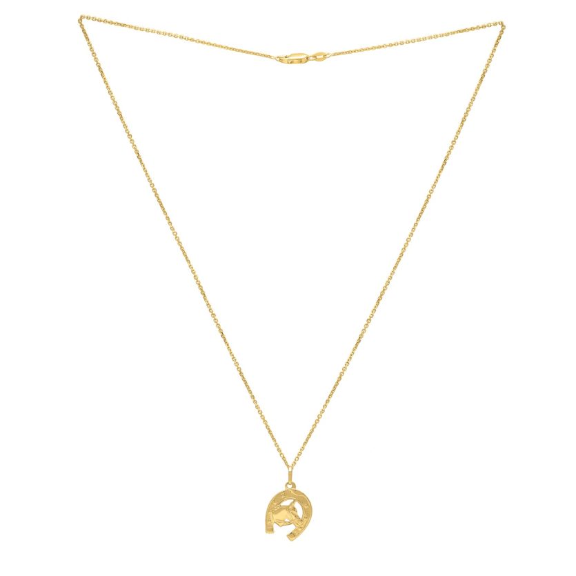 Horse and Horseshoe Necklace in 14K Yellow Gold - Image 2
