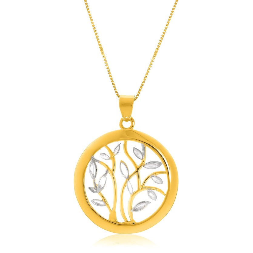 14k Two-Tone Gold Pendant with an Open Round Tree Design - Image 1