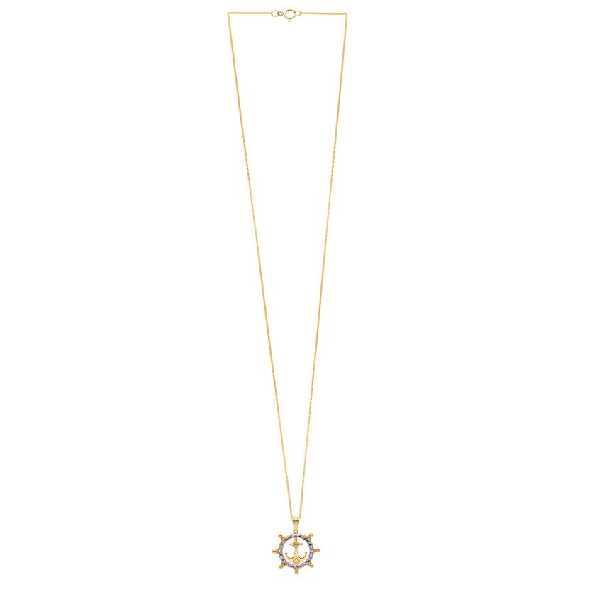 Ships Wheel Anchor Necklace in 10K Yellow Gold - Image 2