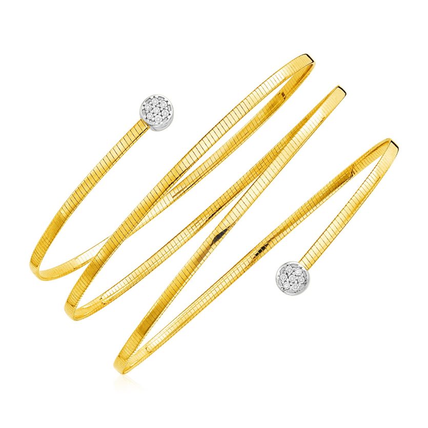 14k Two Tone Gold Spiral WrapAround Bangle Bracelet with Diamonds (2.00 mm) - Image 1