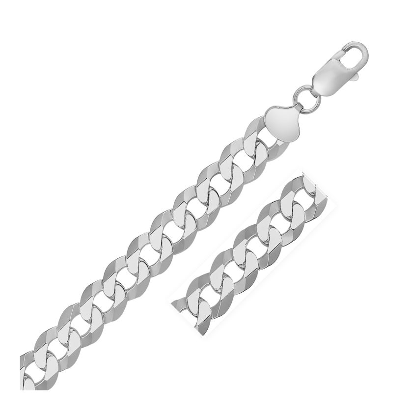 Rhodium Plated Sterling Silver Curb Style Bracelet (13.60 mm) - Image 1