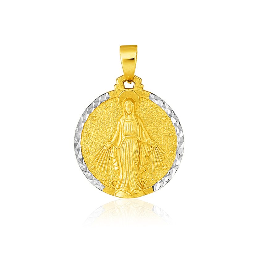 14k Two Tone Gold Round Religious Medal Pendant - Image 1