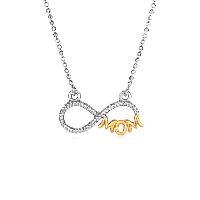 Sterling Silver Two Toned Mom Necklace with Cubic Zirconias - Image 1