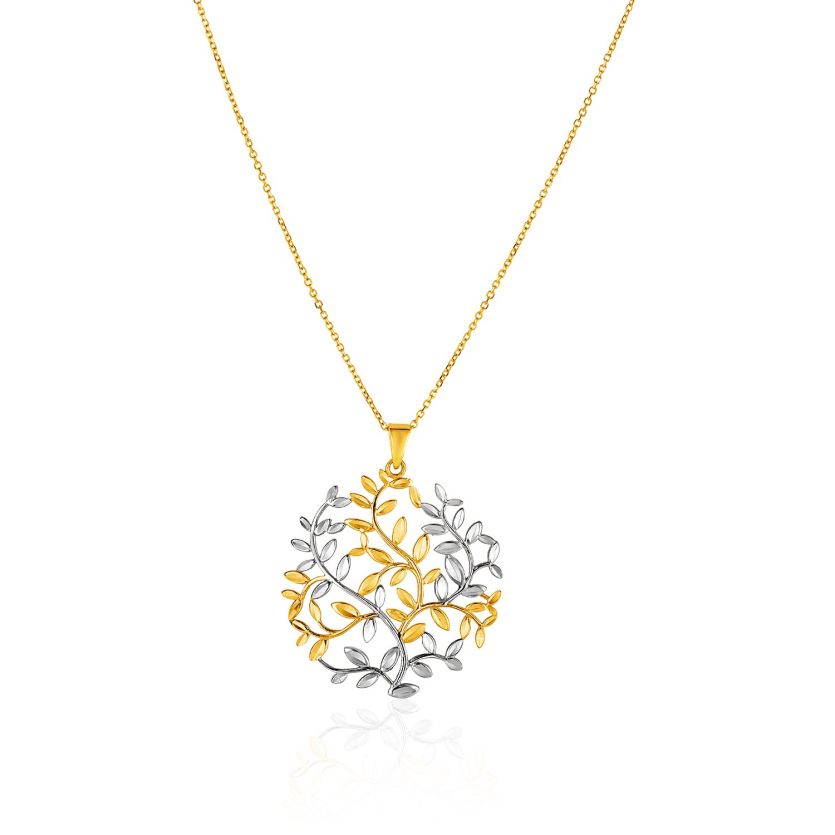 14k Two-Tone Yellow and White Gold Tree of Life Pendant - Image 1