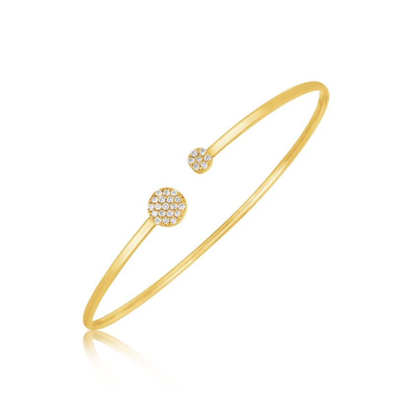 14k Yellow Gold High Polish Diamond Cluster Bangle (2.00 mm) - Image 1