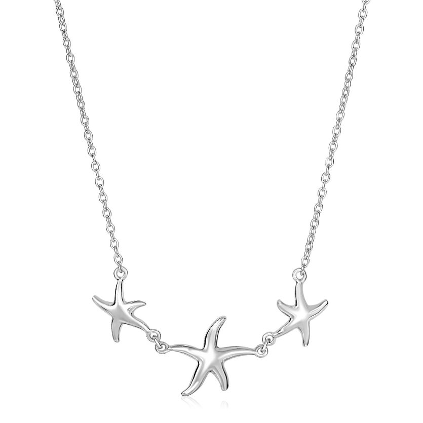 Sterling Silver Necklace with Three Starfish - Image 1