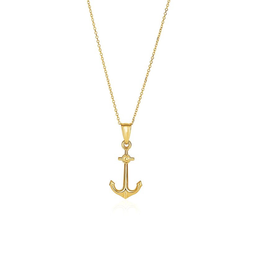 14k Yellow Gold Cable Chain with Anchor Pendant - Image 1