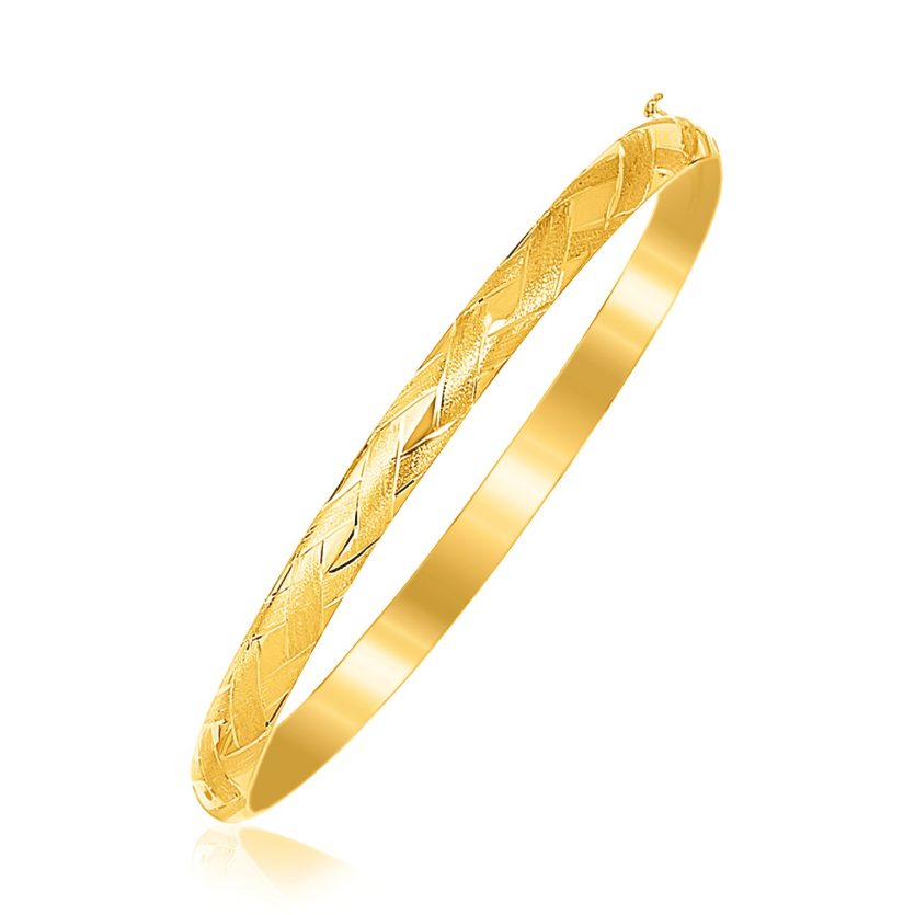 14k Yellow Gold Childrens Bangle with Diamond Cuts (5.50 mm) - Image 1