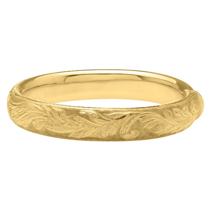 Engraved Large Bangle in 14K Yellow Gold (12.00 mm) - Image 2