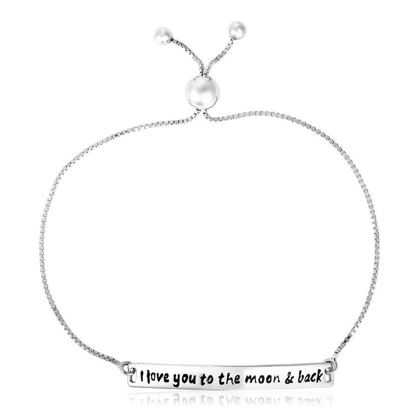 Sterling Silver Adjustable I Love You to the Moon and Back Bracelet (1.20 mm) - Image 1