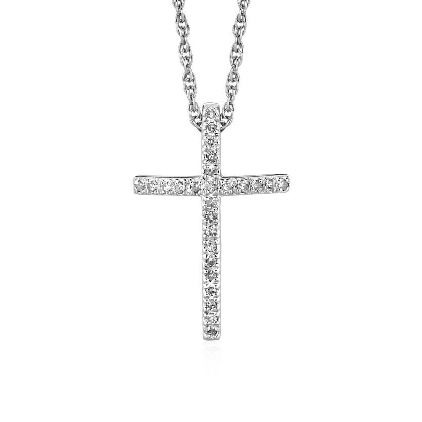 Narrow Cross Pendant with Diamonds in Sterling Silver - Image 1