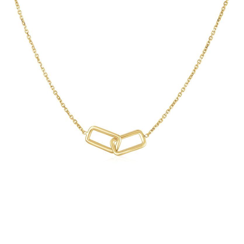14k Yellow Gold Necklace with Interlocking Petite Rectangles - Image 1