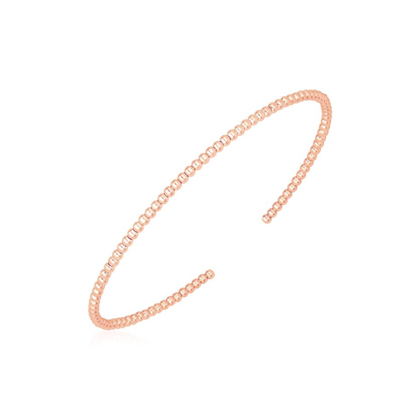14k Rose Gold High Polish Bead Cuff Bangle (2.00 mm) - Image 1