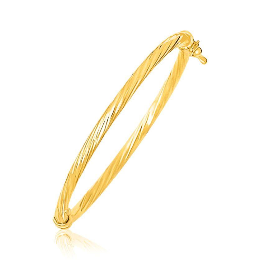 14k Yellow Gold Childrens Bangle with Spiral Motif Style (3.50 mm) - Image 1