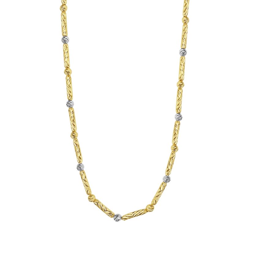 Two Tone Bar and Bead Necklace in 14K Gold - Image 1