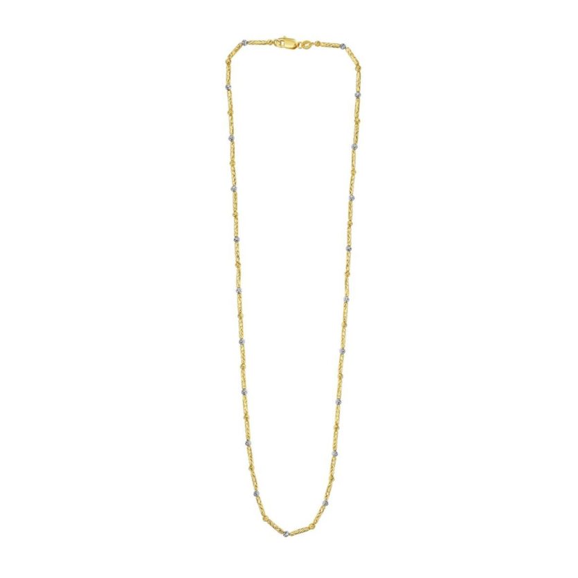 Two Tone Bar and Bead Necklace in 14K Gold - Image 4