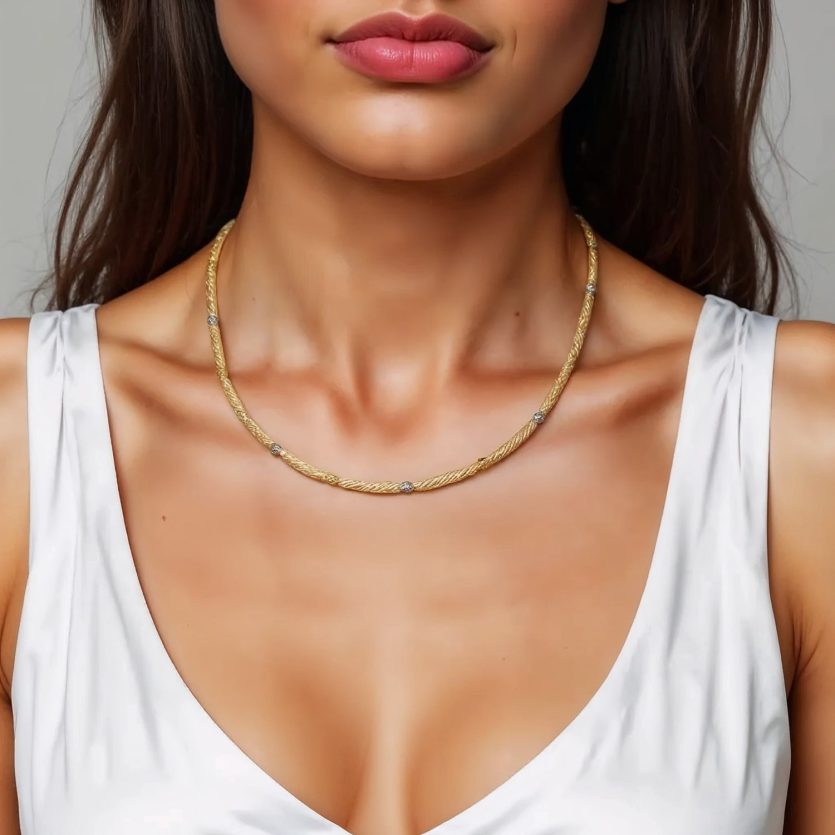 Two Tone Bar and Bead Necklace in 14K Gold - Image 5