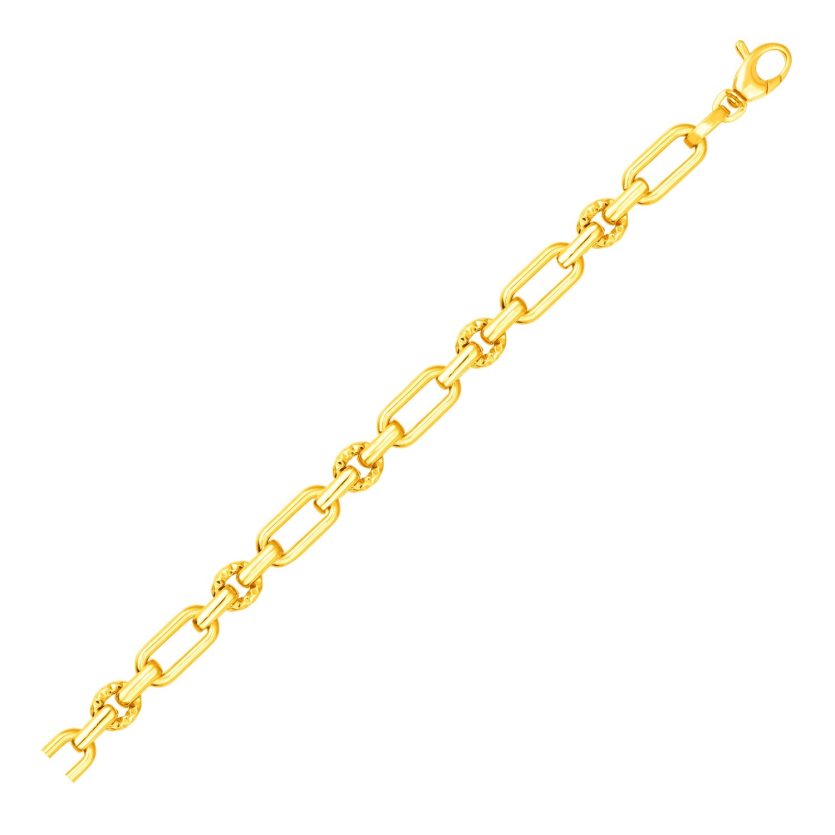 14k Yellow Gold Polished and Textured Link Bracelet (6.30 mm) - Image 1