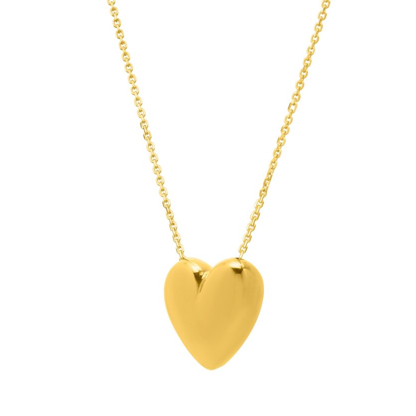 Large Puffed Heart Necklace in 14K Yellow Gold - Image 1
