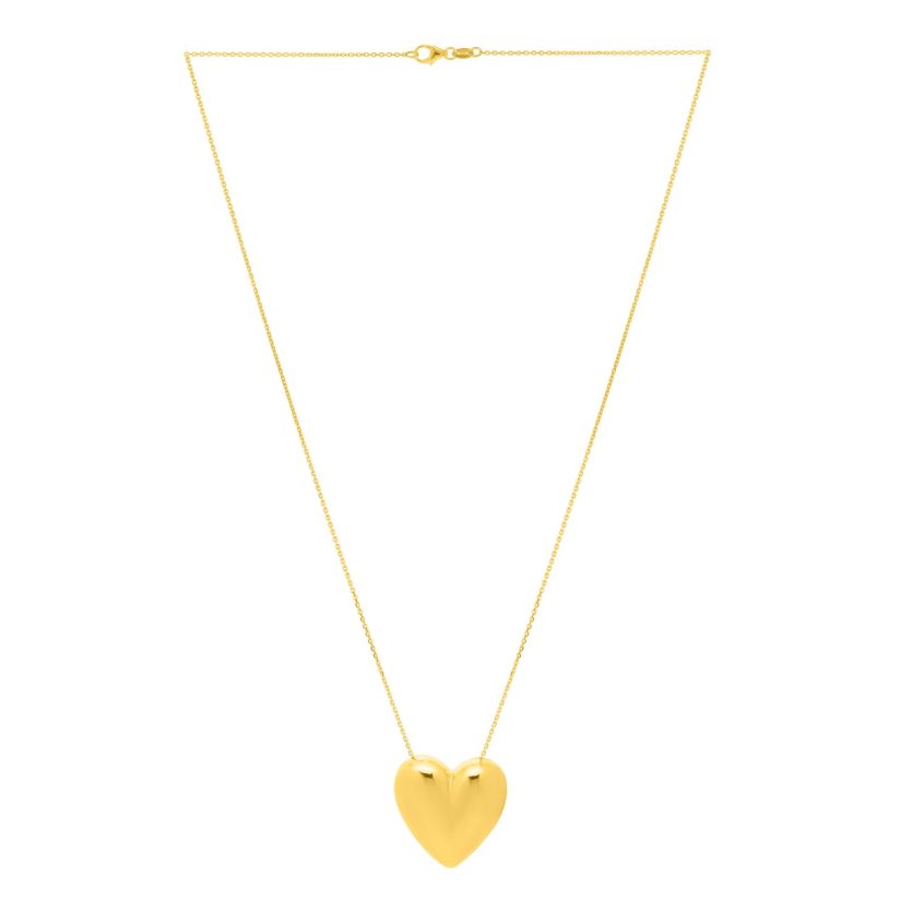 Large Puffed Heart Necklace in 14K Yellow Gold - Image 2