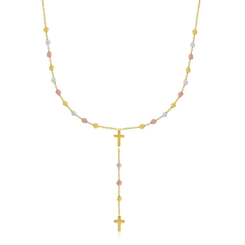 14k Tri-Color Gold Rosary Chain Necklace - Image 1
