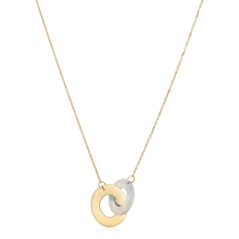 14k Yellow Gold High Polish Linked Mother of Pearl Circles Necklace - Image 1