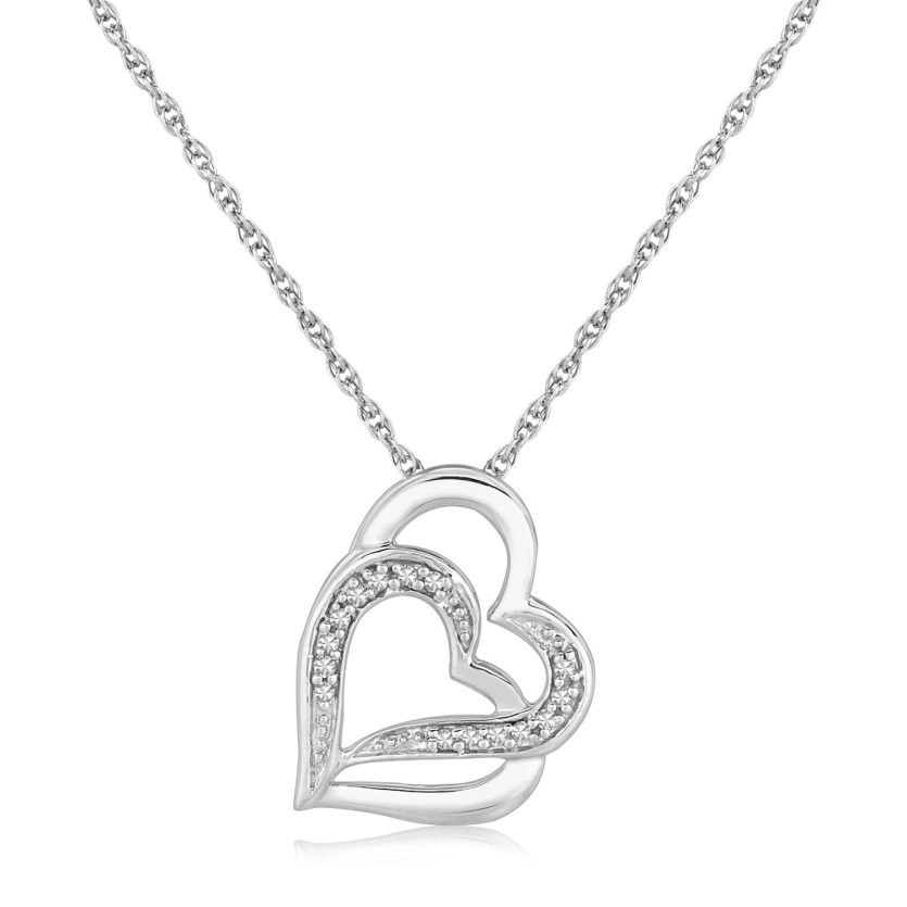 Sterling Silver Dual Heart Motif Pendant with Diamonds (.06 cttw) - Image 1