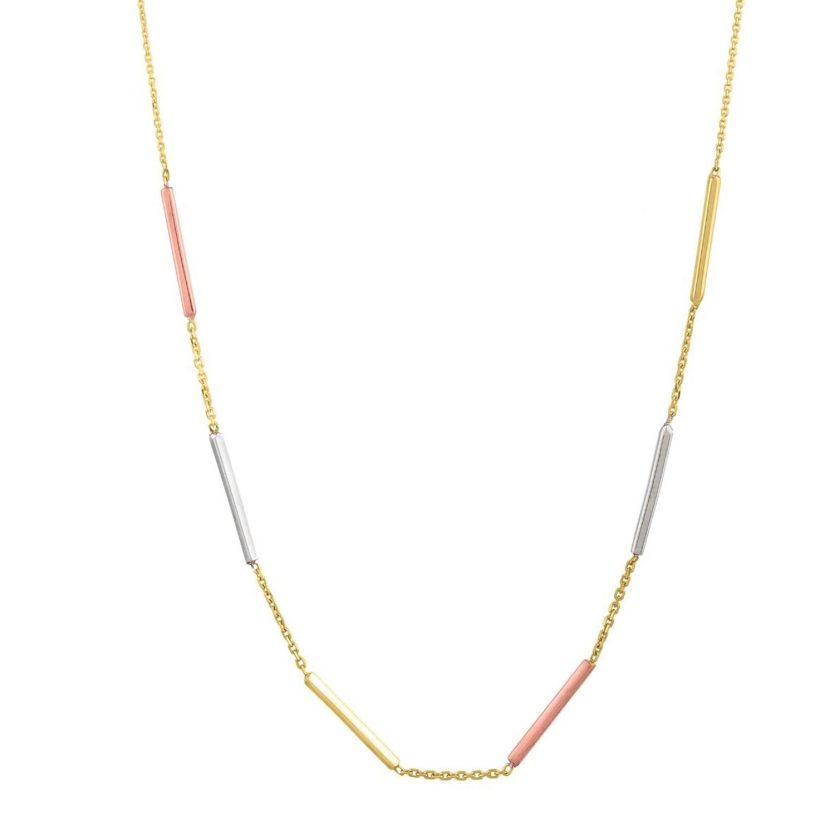 10K Tri Tone Gold Stationed Bar Necklace - Image 1