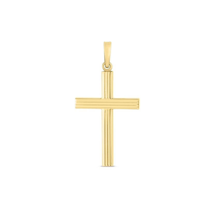 14k Yellow Gold High Polish Ribber Cross Pendant - Image 1