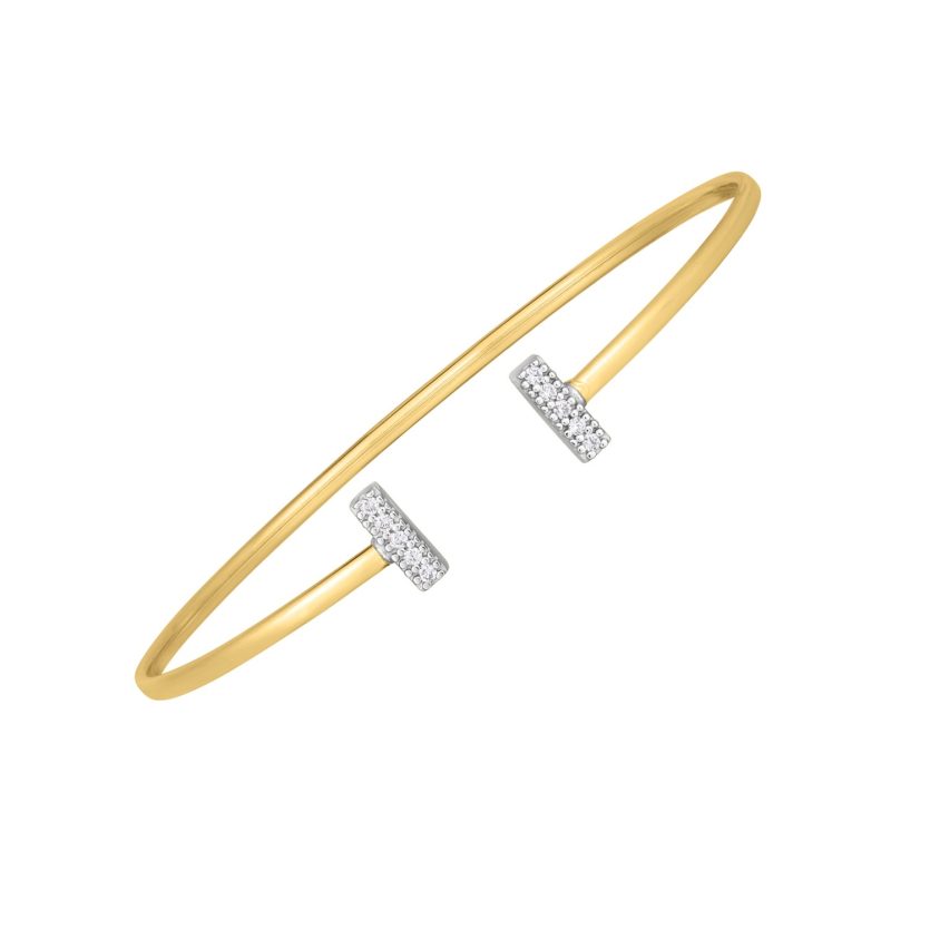 14k Two Tone Gold Diamond Tee Bar Bangle (2.00 mm) - Image 1