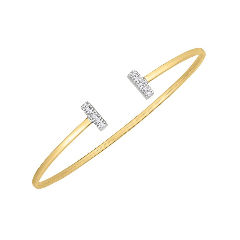 14k Two Tone Gold Diamond Tee Bar Bangle (2.00 mm) - Image 2
