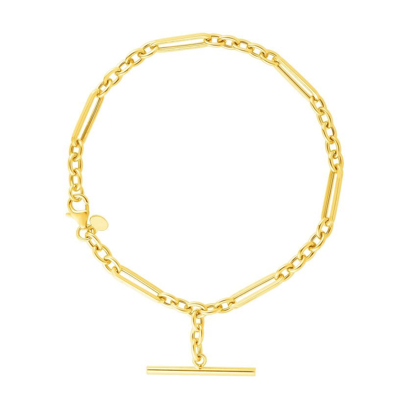14k Yellow Gold Alternating Oval and Round Chain Bracelet with Toggle (3.90 mm) - Image 1