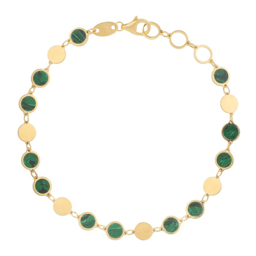 Malachite Gem Alternating Bracelet in 14K Yellow Gold (5.00 mm) - Image 2