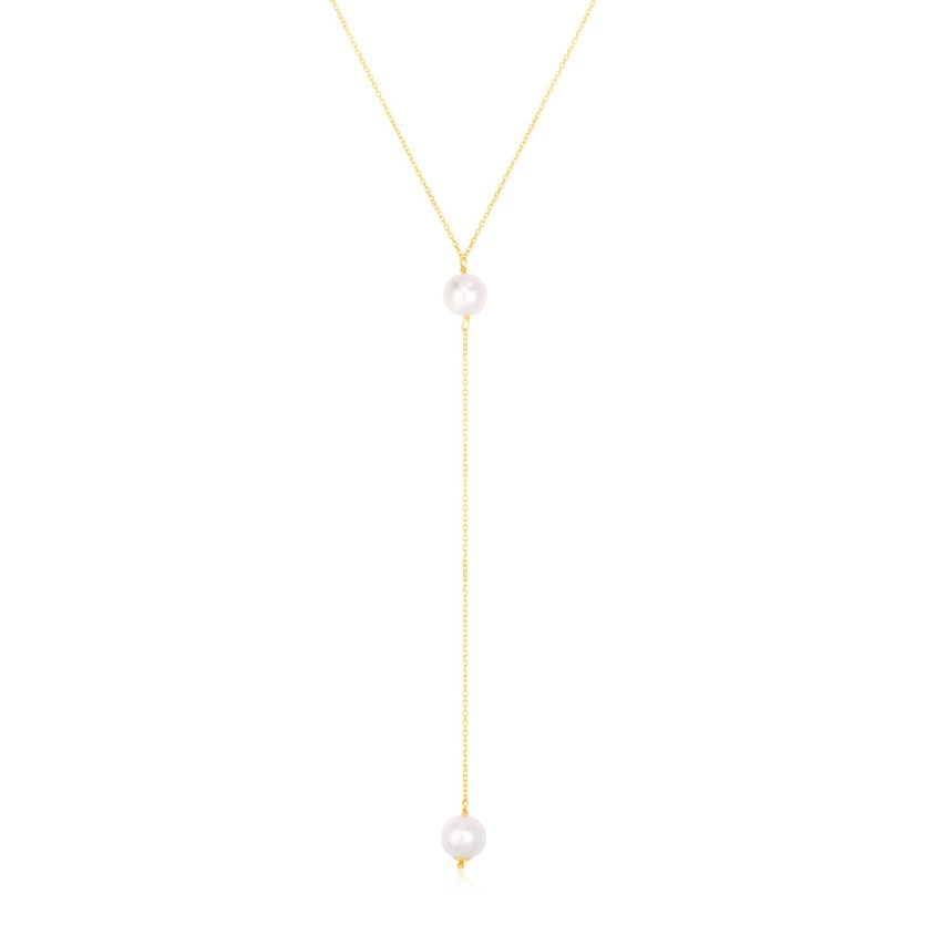 14k Yellow Gold Lariat Necklace with Pearls - Image 1