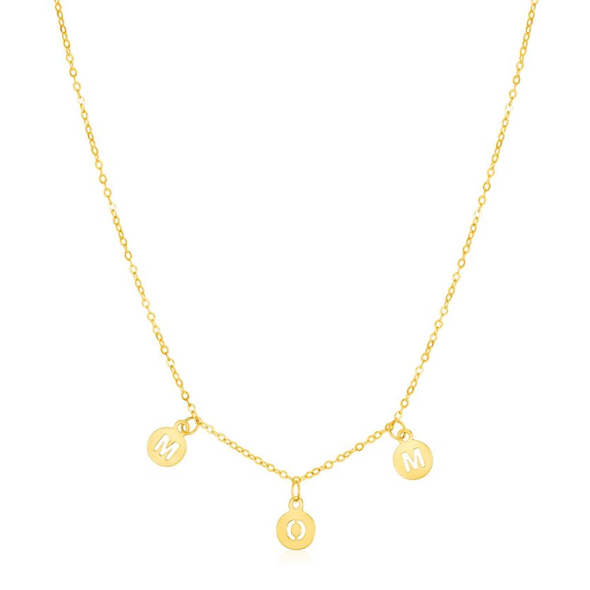 14k Yellow Gold Mom Necklace with Circle Drops - Image 1