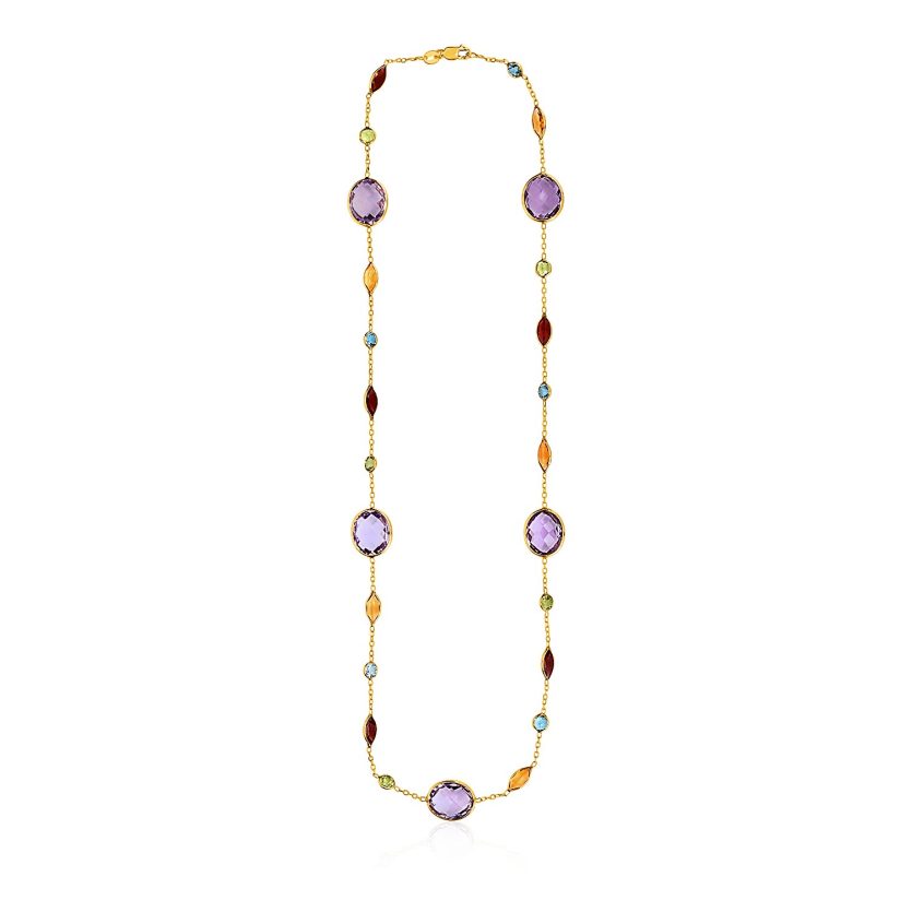 14k Yellow Gold Necklace with Multi-Colored Stones - Image 1