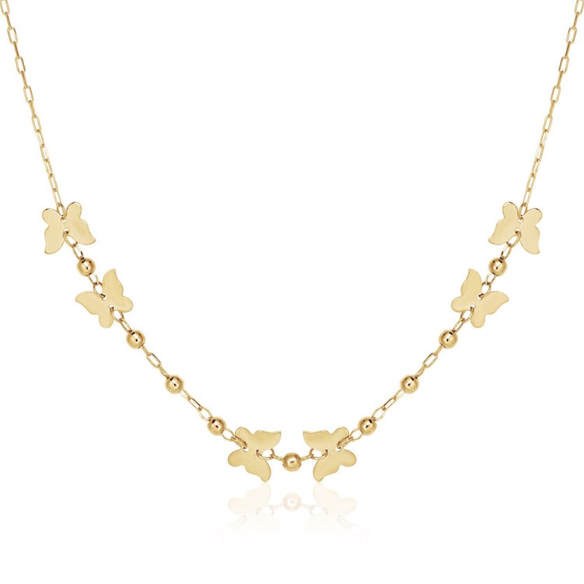 14k Yellow Gold 18 inch Necklace with Polished Butterflies and Beads - Image 1