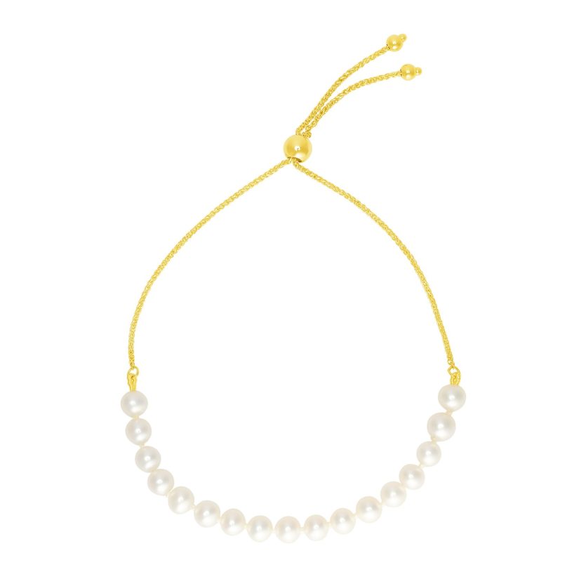 14k Yellow Gold Adjustable Friendship Bracelet with Pearls - Image 1